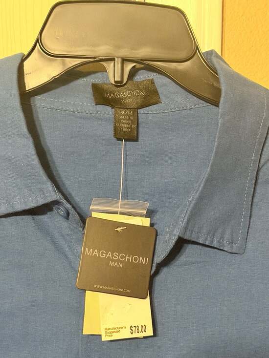 Magaschoni Man Other - Magaschoni Man Linen Blend Long Sleeve Shirt Size M Blue